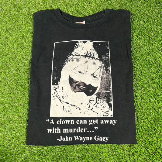 1990s John Wayne Gacy Clown Black Tee Size Medium USED v16520
