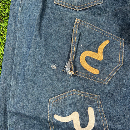 Y2K Evisu 25 Pocket Blue Jeans Size 38 USED x16279