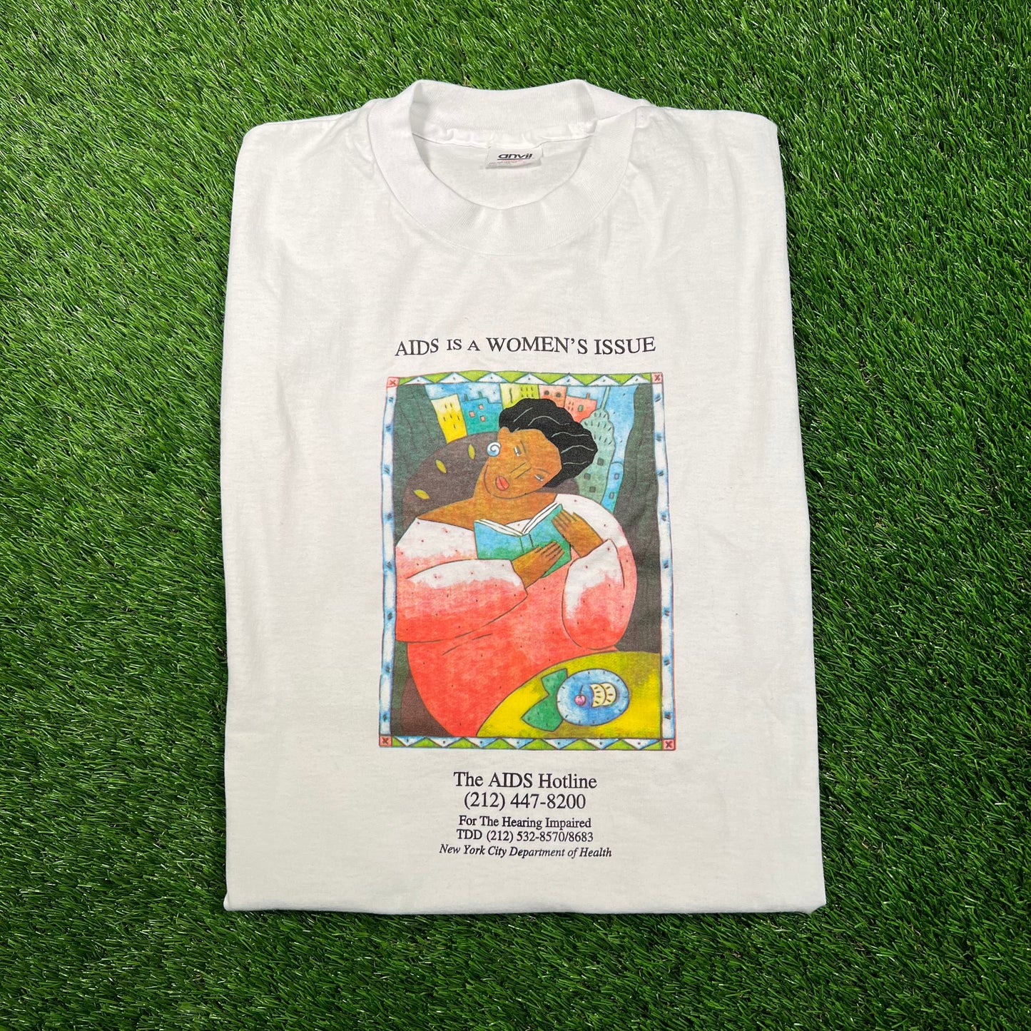 1990s AIDS Hotline White Tee Size Large USED v18642