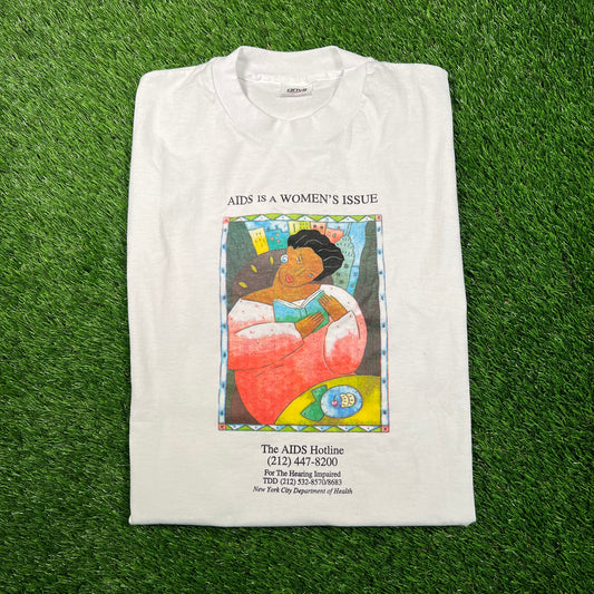 1990s AIDS Hotline White Tee Size Large USED v18642
