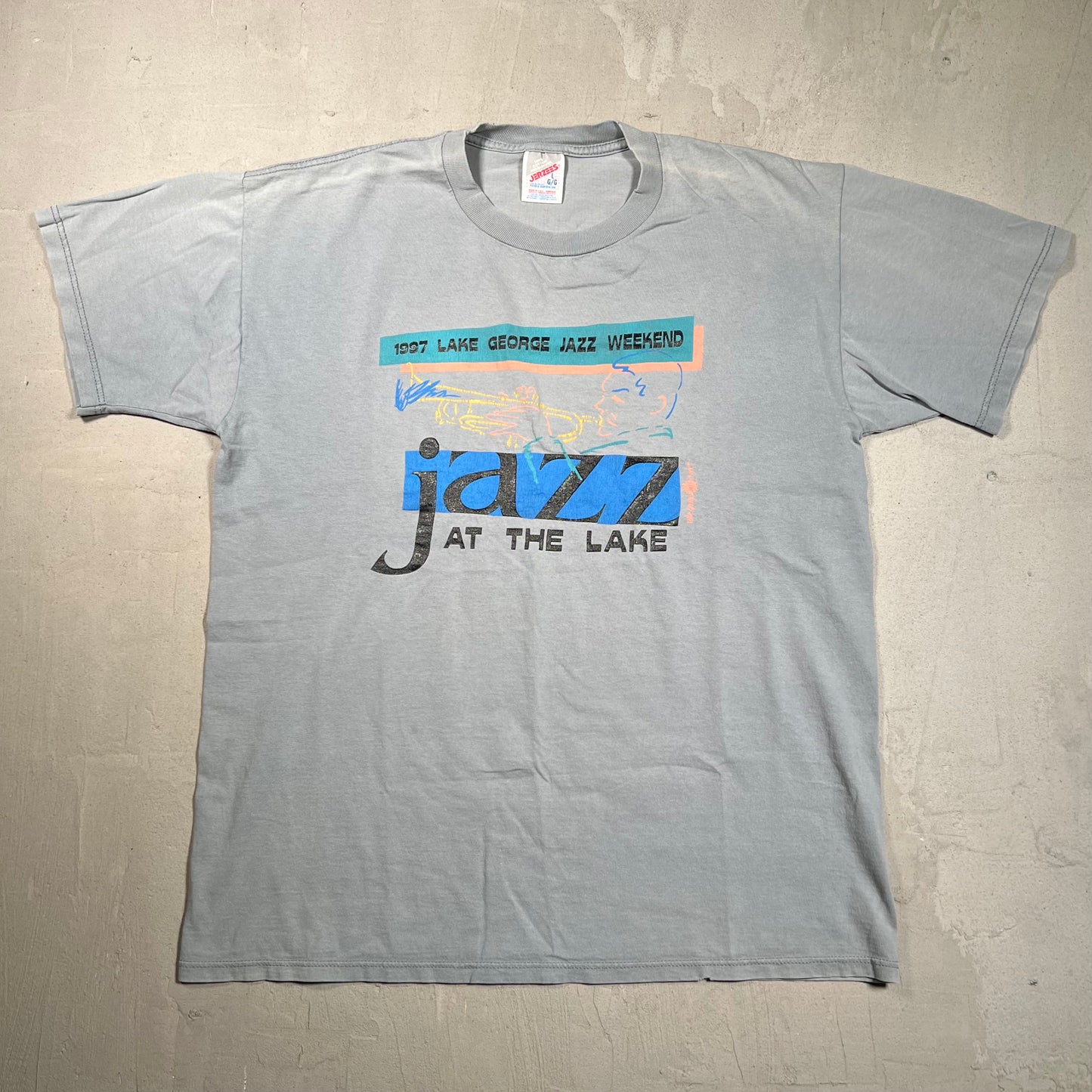 1997 Lake George Jazz Fest Greyu Tee Size Large USED v19439