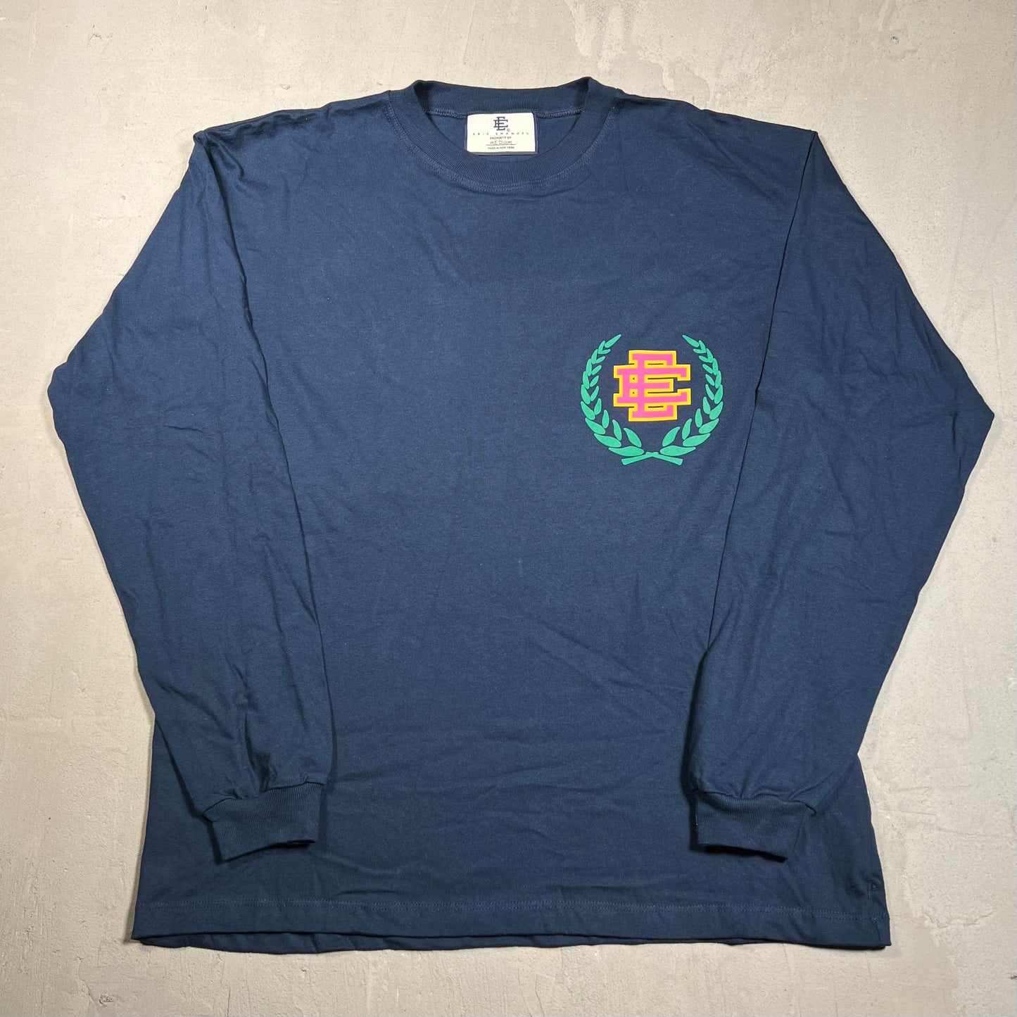 Eric Emanuel Wreath Logo Navy Blue Longsleeve Size Medium USED x17603