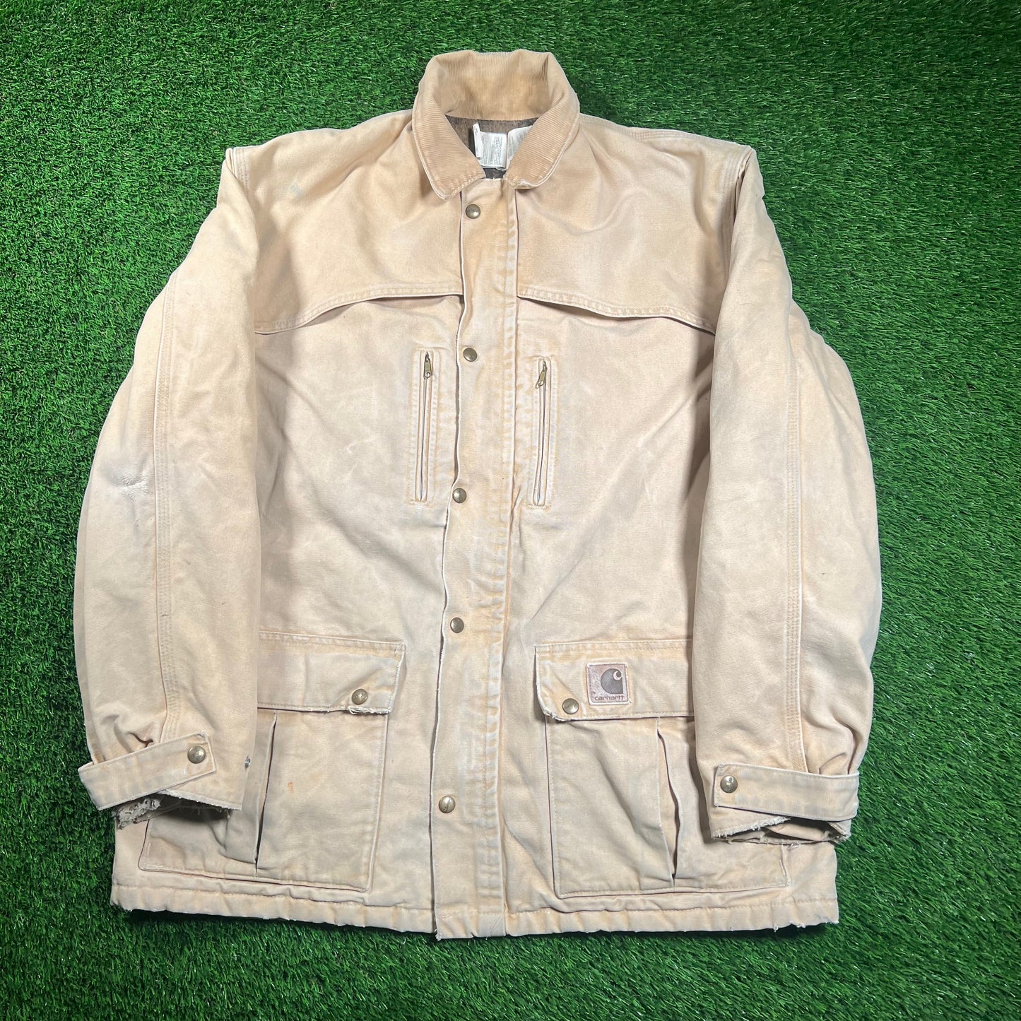 1990s Carhartt Union Made Khaki Field Coat Size Large USED