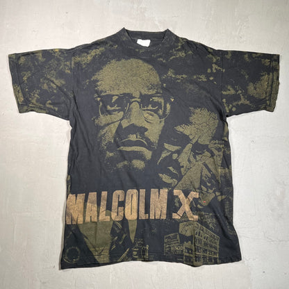 1990s Malcom X Glitter AOP Black Tee Size XL USED v13777