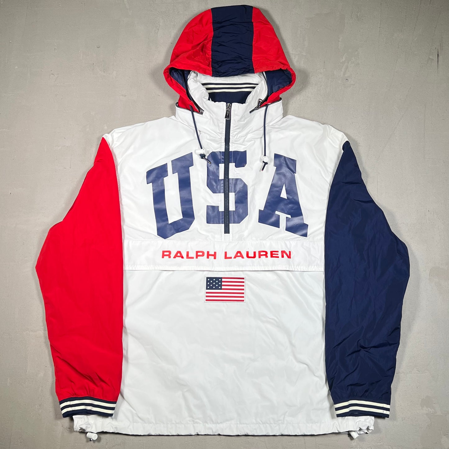 Y2K Polo Ralph Lauren "USA" White Anorak Jacket SIze Medium USED v19032