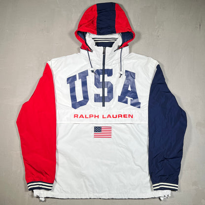 Y2K Polo Ralph Lauren "USA" White Anorak Jacket SIze Medium USED v19032
