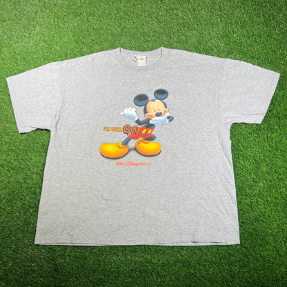Disney Mickey Mouse "I'm with Goofy" Grey Tee Size XL USED v17852