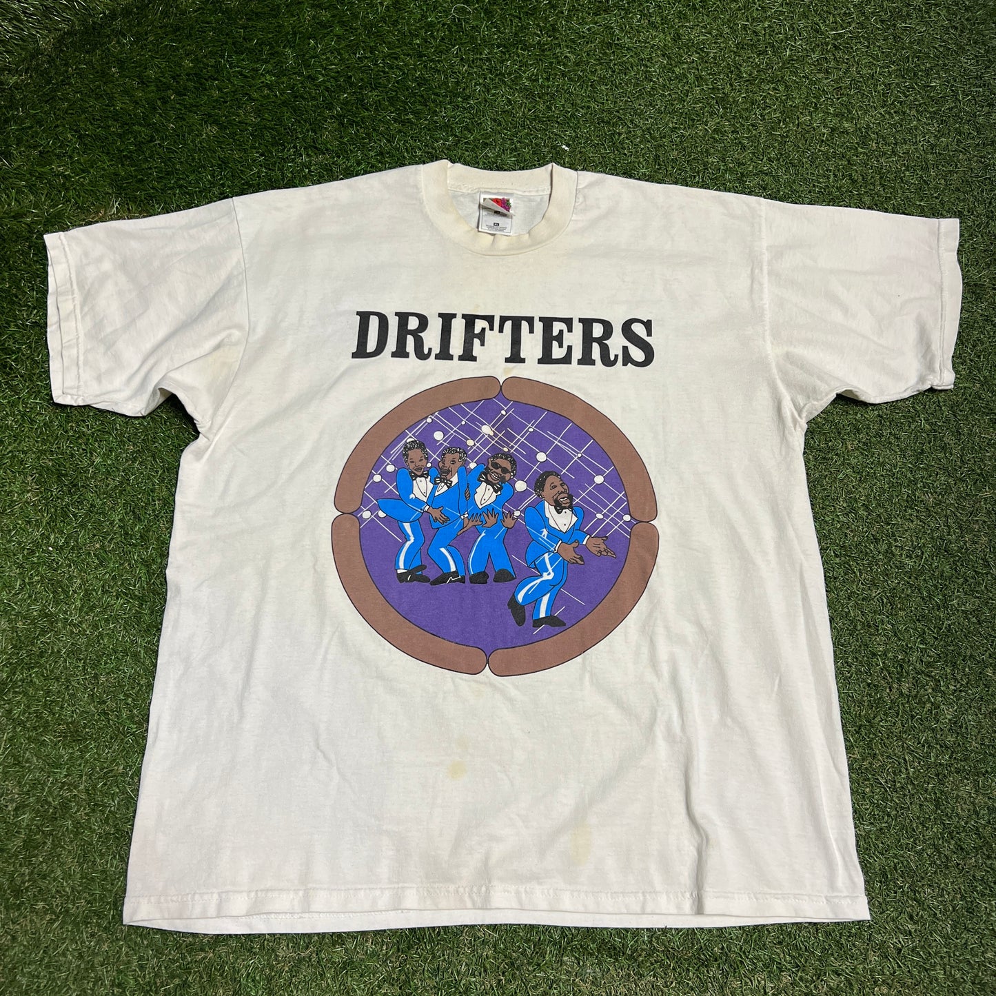 1990s Drifters White Band Tee Size XL USED v16107