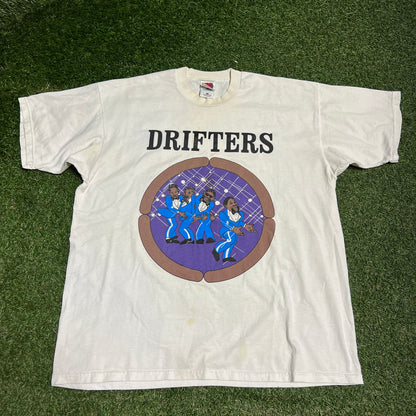 1990s Drifters White Band Tee Size XL USED v16107