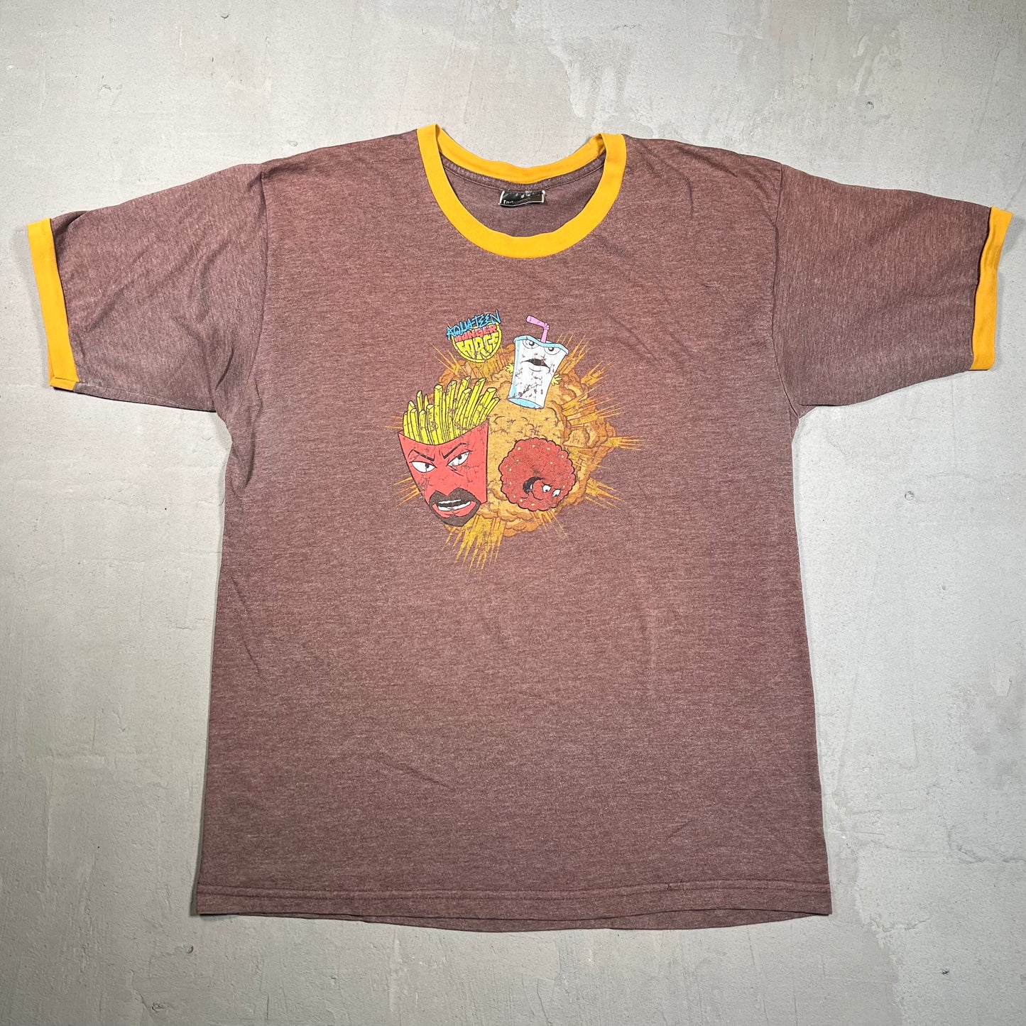 2004 Aqua Teen Hunger Force Adult Swim Cartoon Network Brown Tee Size Large USED v19470