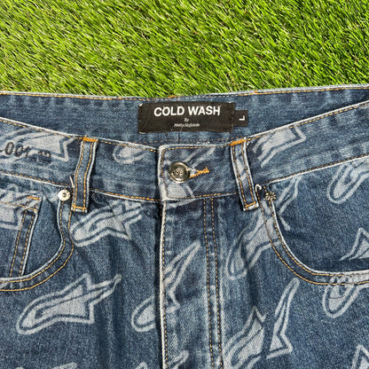 Cold Wash By Matty Stwd AOP Denim Blue Jeans Size Large USED x14461
