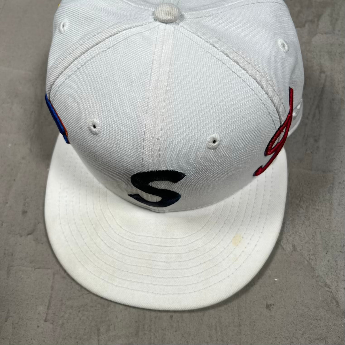 Supreme Multi S Logo New Era White Fitted Hat Size 7 1/8 USED x18566