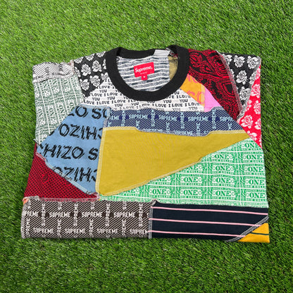 Supreme Patchwork Cable Knit Cardigan Longsleeve Size Medium USED x14911