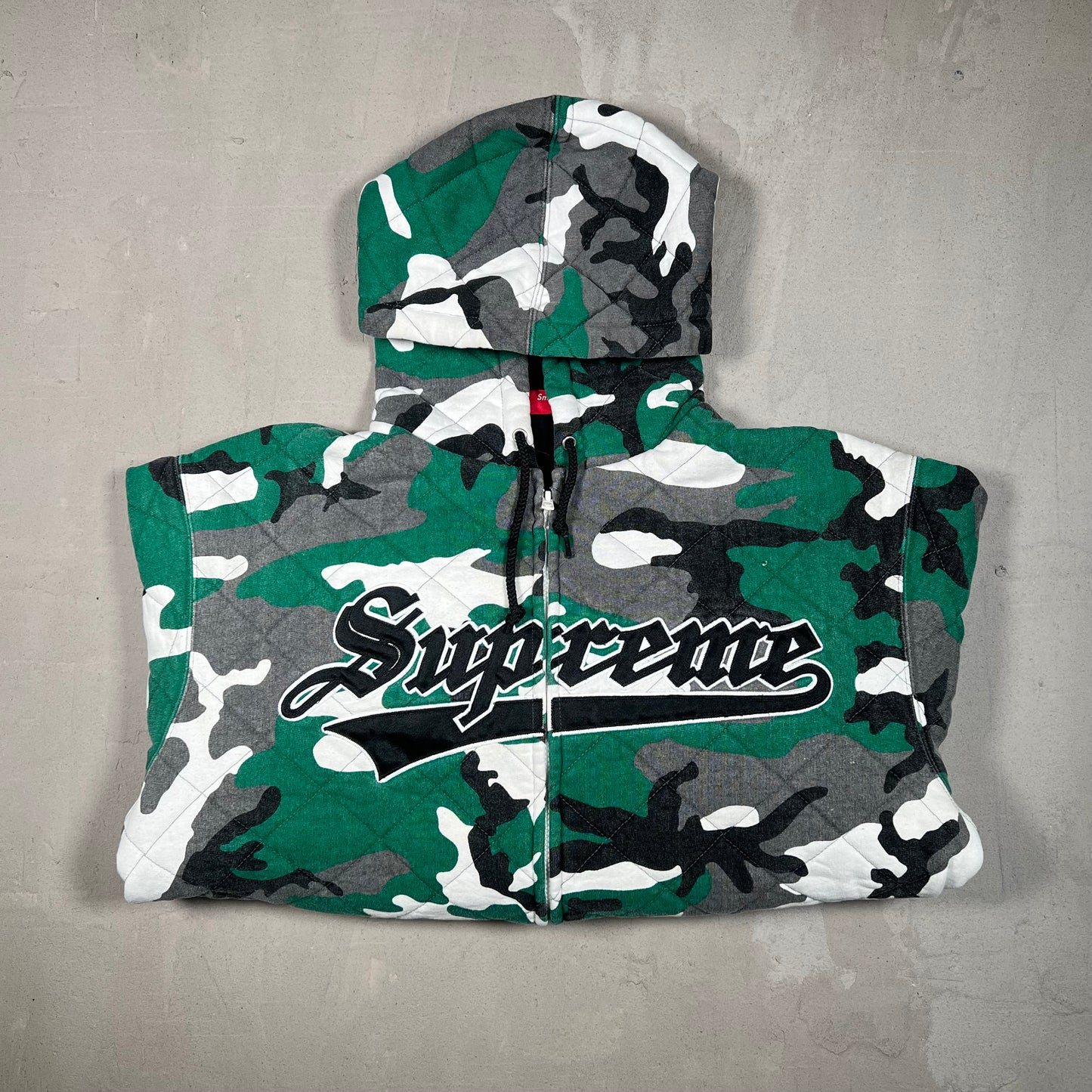 Supreme Quilted Zip Up Hoodie Green Camo (2025) Size Small USED x17103