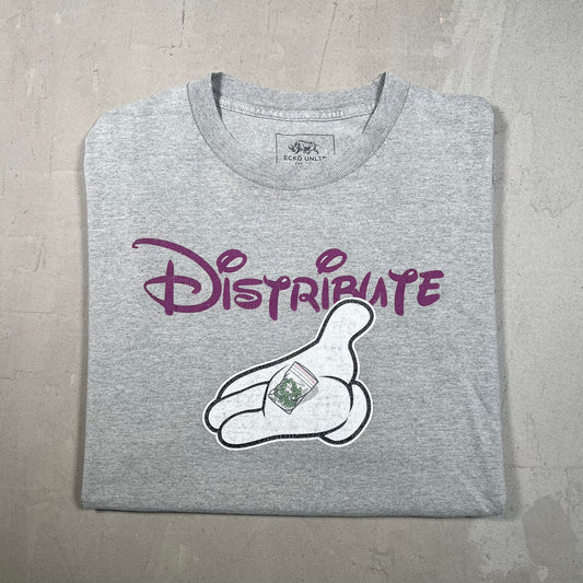 Y2K Ecko "Distribute" Disney Spoof Grey Tee Size XL USED v18975