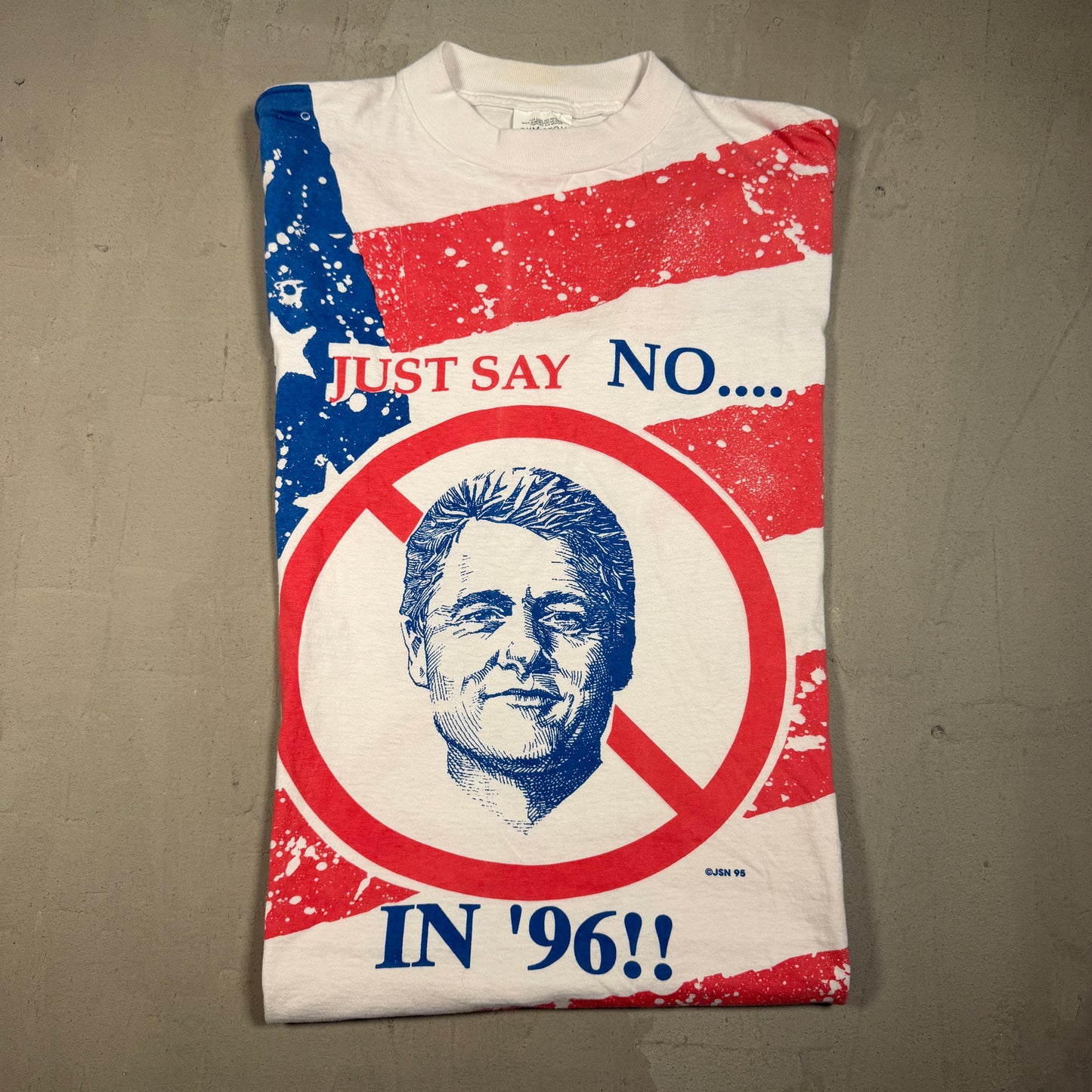 1996 Bill Clinton Just Say No AOP Tee Size Large USED v17691