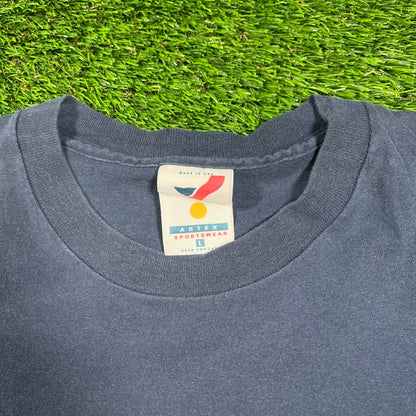 1994 New York Yankees Navy Cartoon Fastball Tee Size Large USED v18368