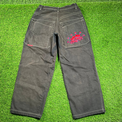 Y2K Jnco Black Baggie Jeans Double Pockets Size 32x32 USED v18317