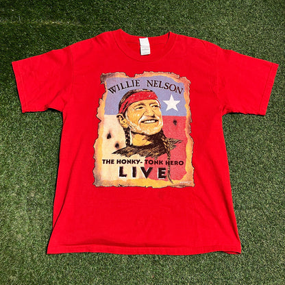 2005 Willie Nelson Honky Tonk Red Tee Size Large USED v16384