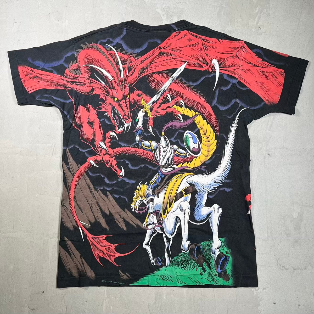 1993 Liquid Blue Dragon AOP Black Tee Size Large USED v20050