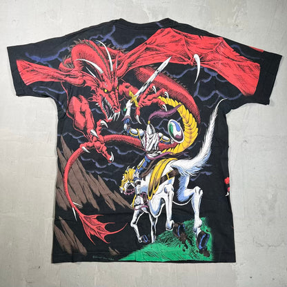 1993 Liquid Blue Dragon AOP Black Tee Size Large USED v20050