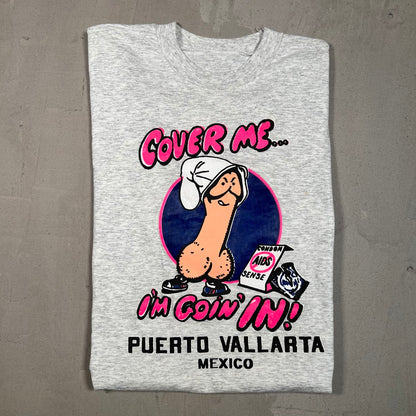 1990s "Cover Me" Grey Penis Tee Size XL USED v16623