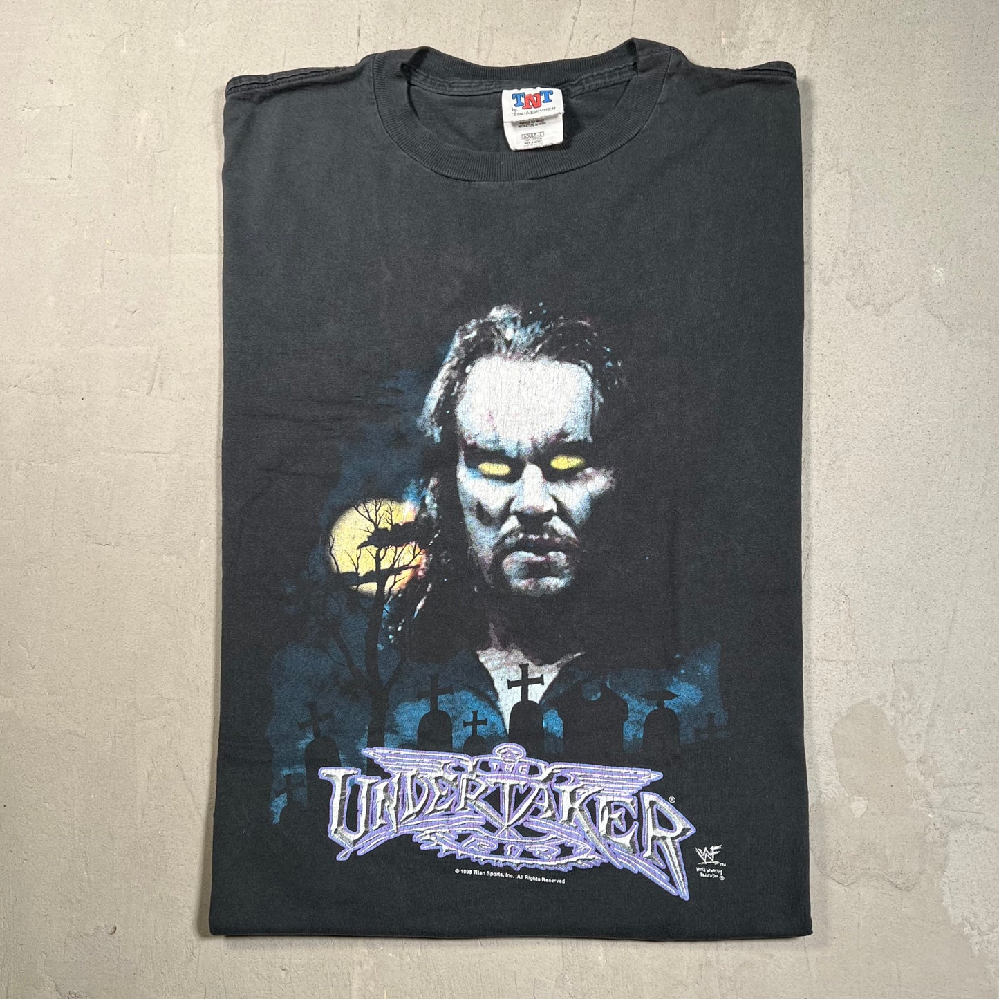 1998 The Undertaker WWF Fear Darkness Black Tee Size Large USED v19532