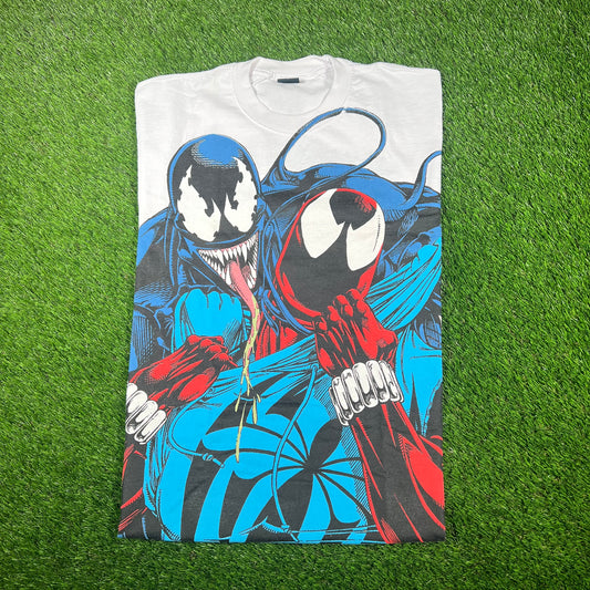 Mask and Disguise M.A.D. Marvel "Spiderman vs. Venom" AOP White Tee Size Large USED v17082