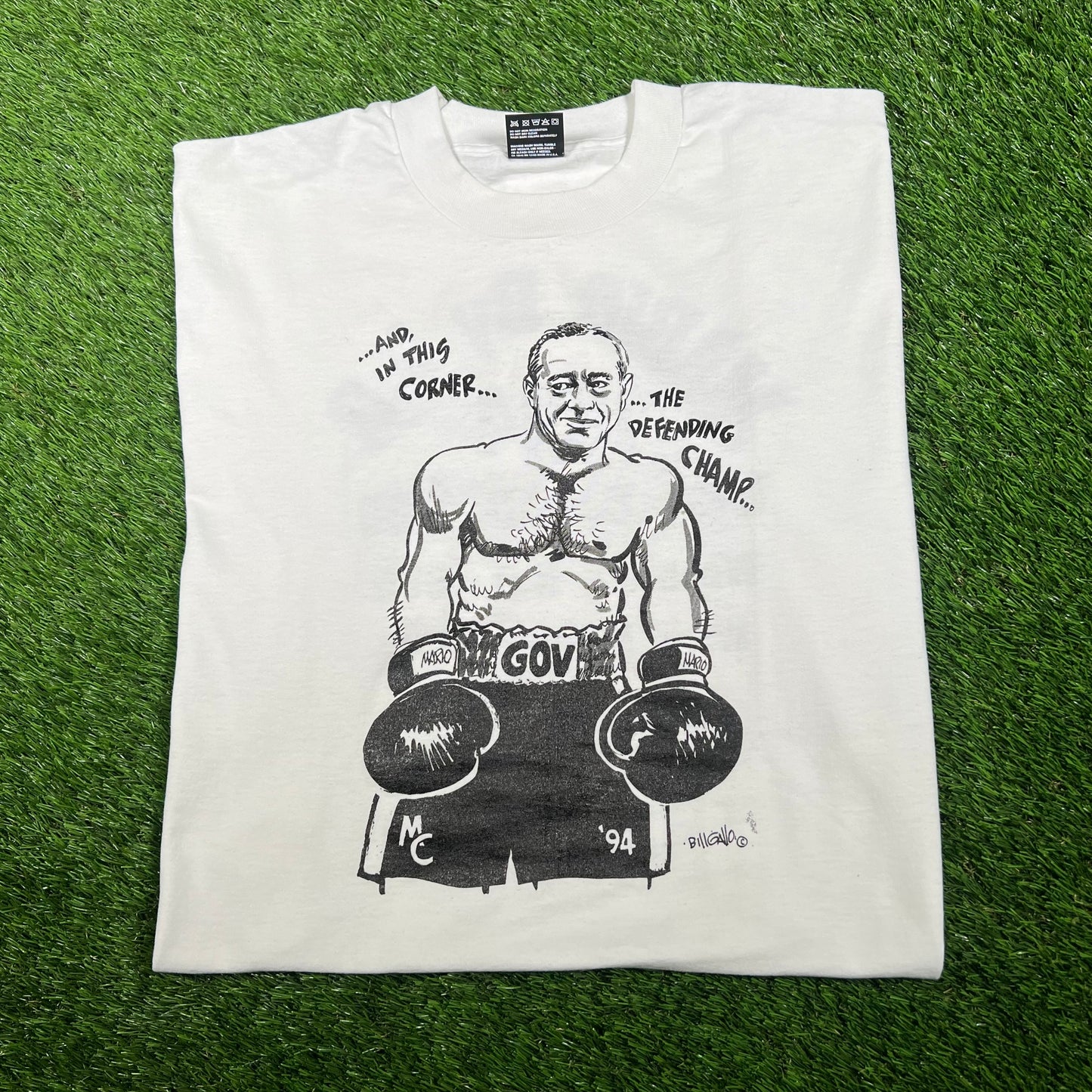 1994 Govern Mario Cuomo Boxing White Tee Size XL USED v17318