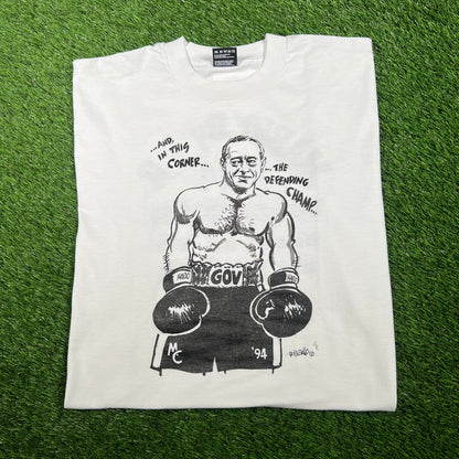 1994 Govern Mario Cuomo Boxing White Tee Size XL USED v17318