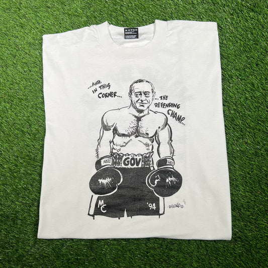 1994 Govern Mario Cuomo Boxing White Tee Size XL USED v17318