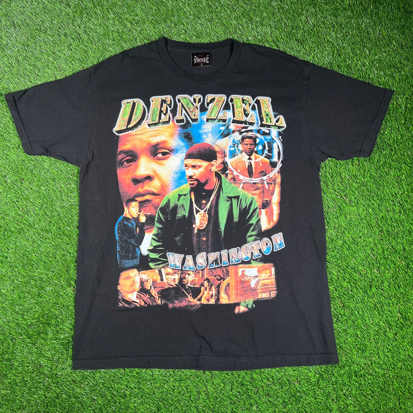 Dbruze Denzel Washington Rap Style Black Tee Size Large USED x14477