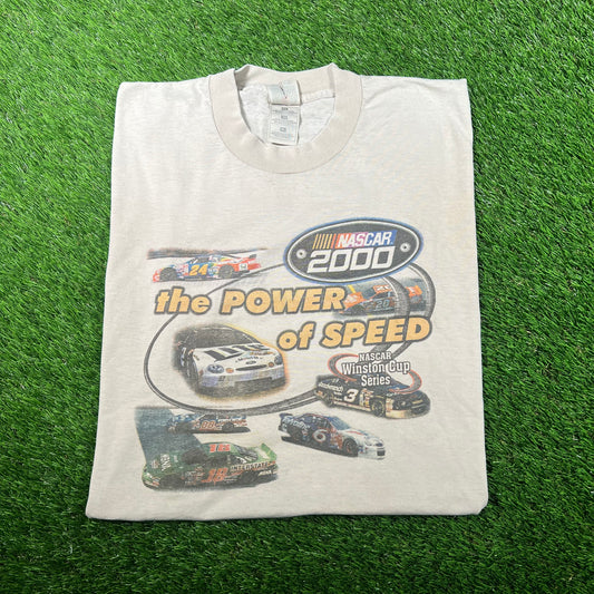 2000 Nascar The Power of Speed Tan Tee Size XL USED v17718