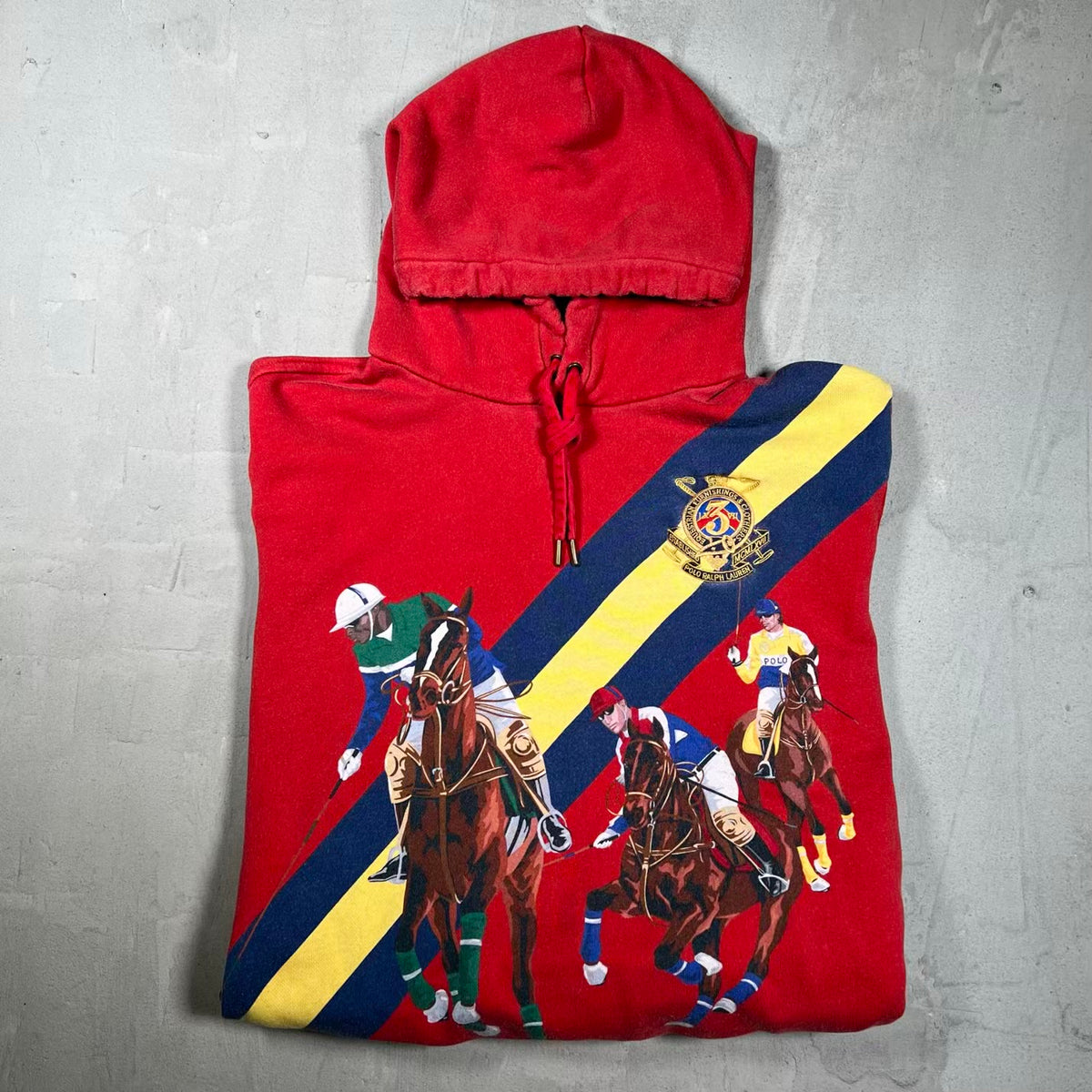 Polo Ralph Lauren Riding Horses Crest Red Hoodie Size Medium USED v20109