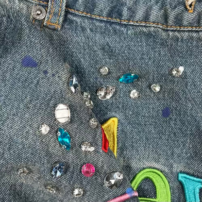 Vale Ice Cream Rhinestone Blue Jeans Size 38 USED x18966