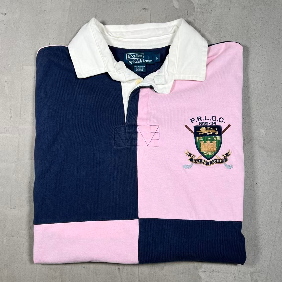 Y2K Polo Ralph Lauren Pink Navy Rugby Longsleeve Size Large USED v20316