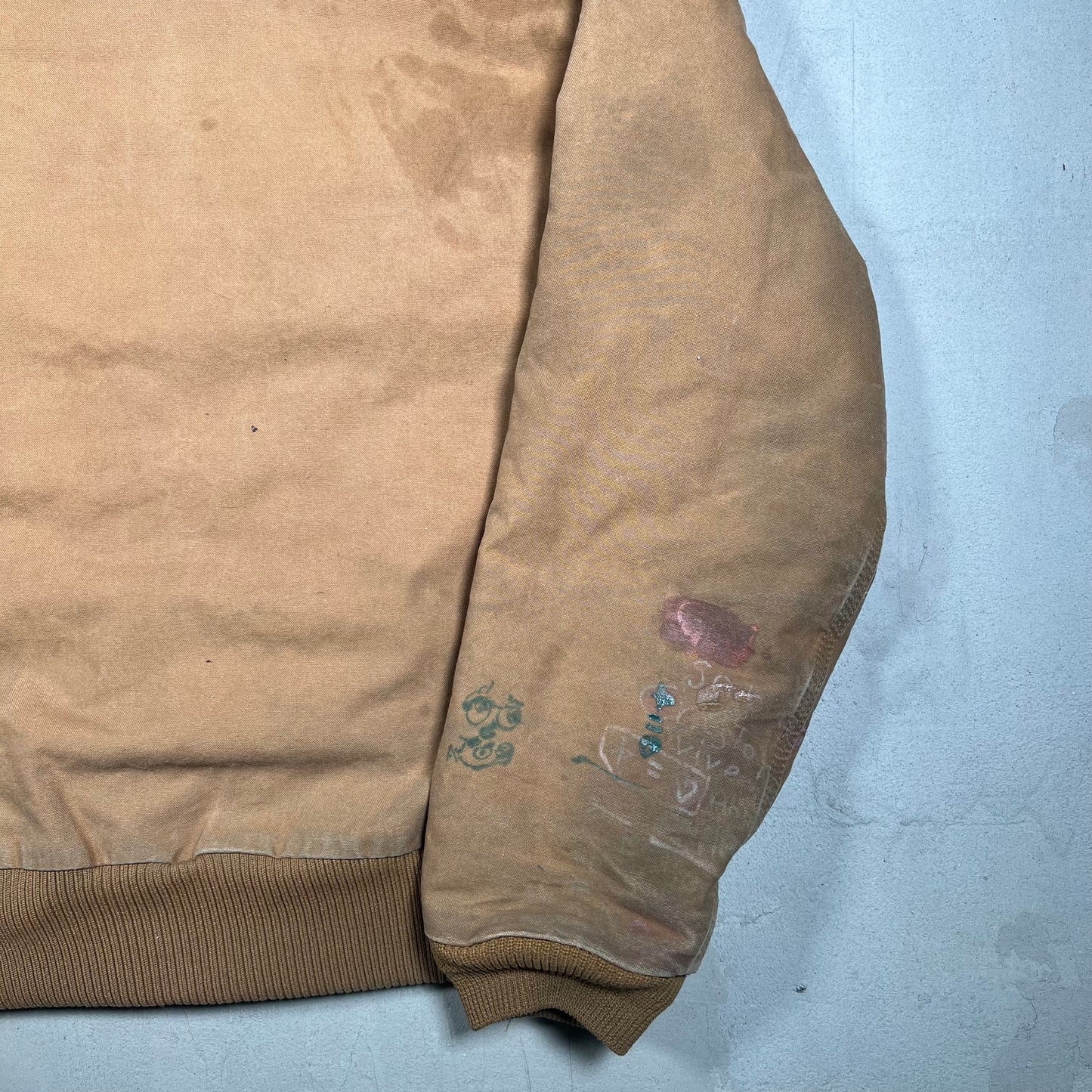 Carhartt Workwear Custom Hand-Drawn Tan Jacket Size Large USED v19295