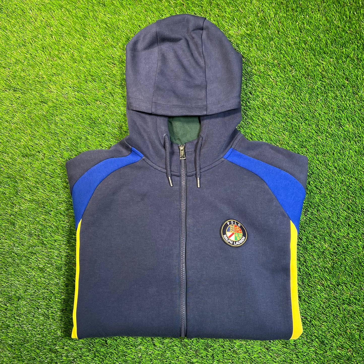 Y2K Polo Ralph Lauren Blue/Yellow Full Zip Hoodie Size XXL USED v18863