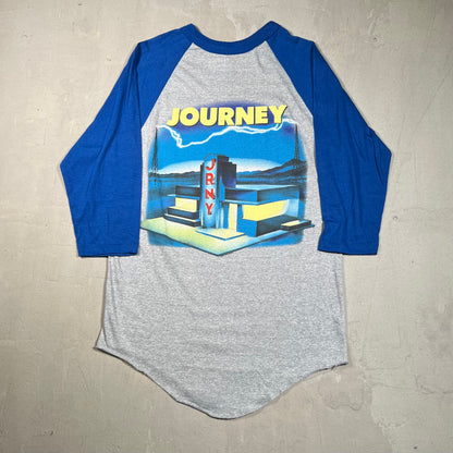 1986 Journey Raised On Radio Tour Grey/Blue Baseball Tee Size Medium USED v16627