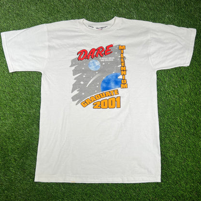 2001 Dare Millennium Graduate White Tee Size Medium USED v16774