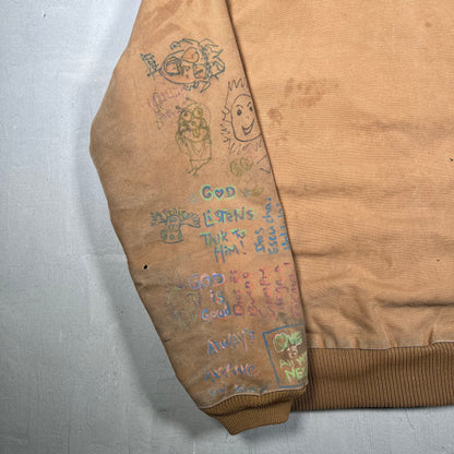 Carhartt Workwear Custom Hand-Drawn Tan Jacket Size Large USED v19295