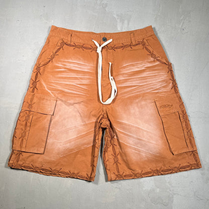 Vale Barbed Wire Embroidered Brown Shorts Size 32 NEW x17335