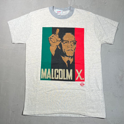 1990s Malcolm X Glitter Font Cream Tee Size Large USED v16402
