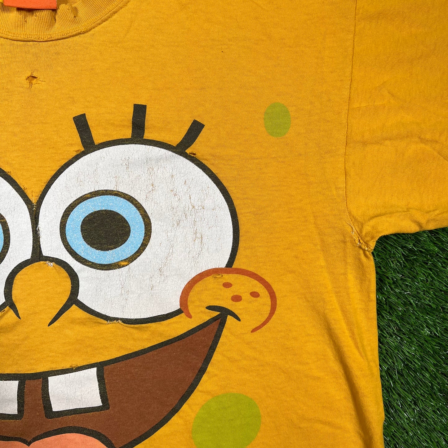 Y2K Spongebob Yellow Big Face Tee Size Large USED v18561
