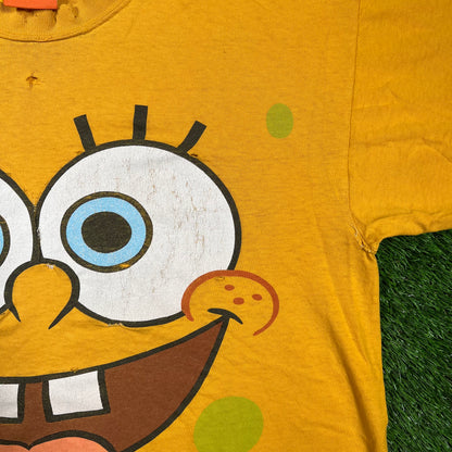 Y2K Spongebob Yellow Big Face Tee Size Large USED v18561