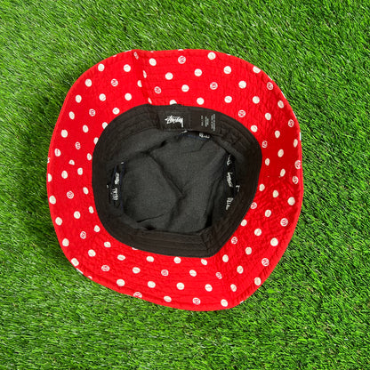 Stussy Blue and Red Polka Dot Bucket Hat One Size USED x15728
