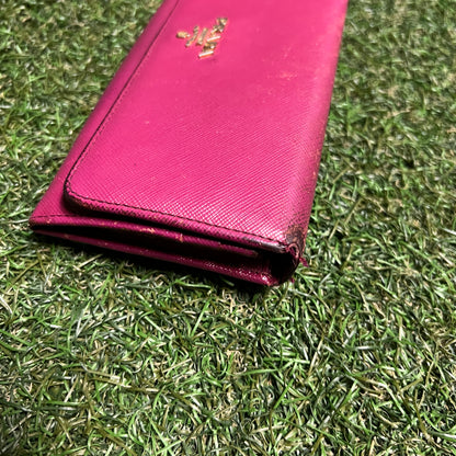 1990s Prada Saffiano Leather Long Pink Wallet USED x14077