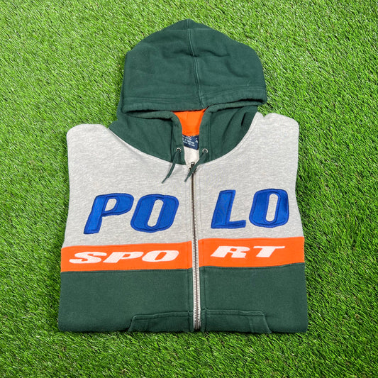 Y2K Polo Sport Grey/Green Hoodie Size XL USED v16850