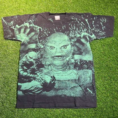 1990s AOP Creature from the Black Lagoon Black Tee Size XL USED v18806