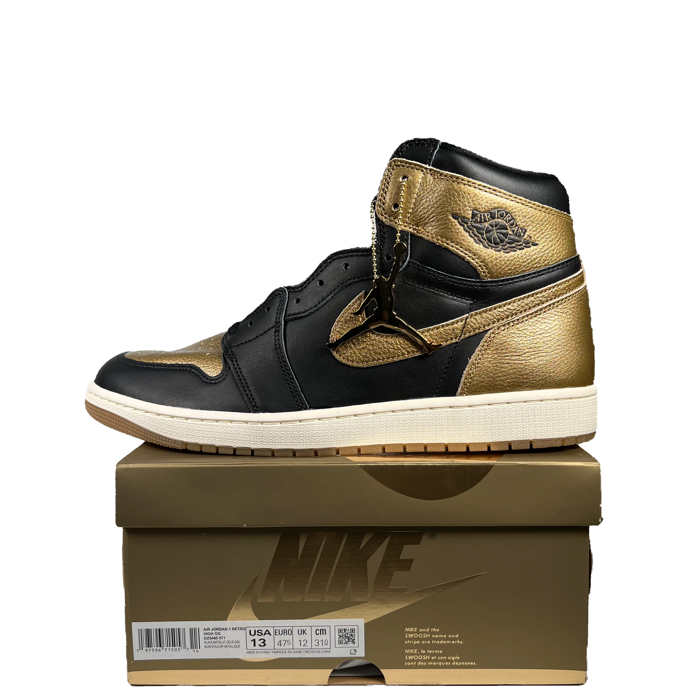 Jordan 1 High Black Metallic Gold (2024) Size 13 NEW s20503